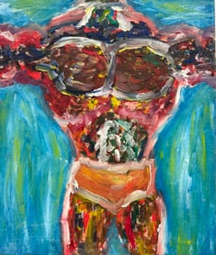 Mid-Century American Expressionist Buff Shirtless Male Oil Painting