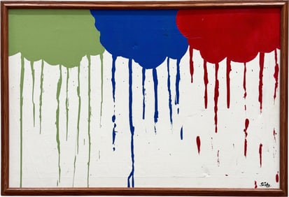 SEIDY, Large American Abstract Drip Painting Signed Oil On Canvas