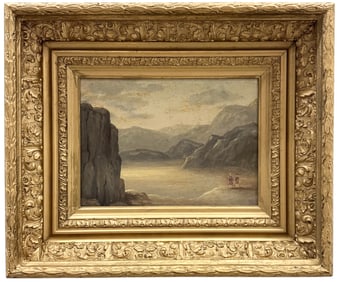 19th Century American School Rocky Coastal Landscape With Figures Oil Painting