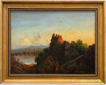 19th Century European School Landscape With Ruins Oil Painting