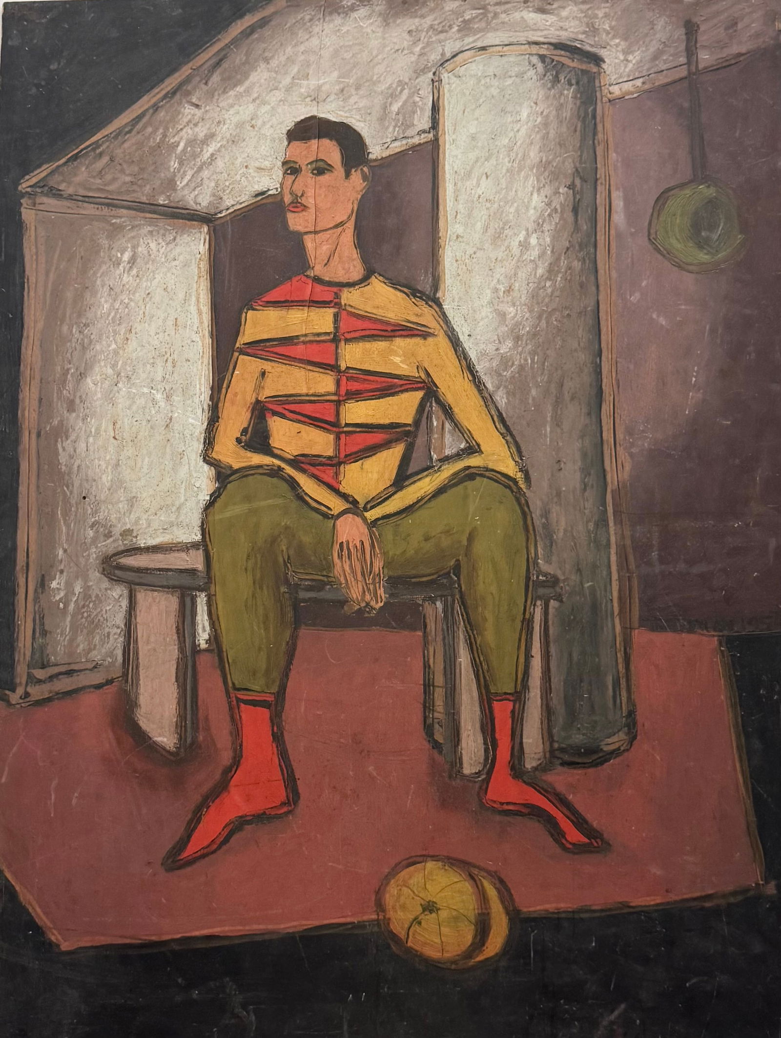 Mid-Century American Figurative Expressionist Portrait Of A Man Large Oil On Wood (1 of 4)