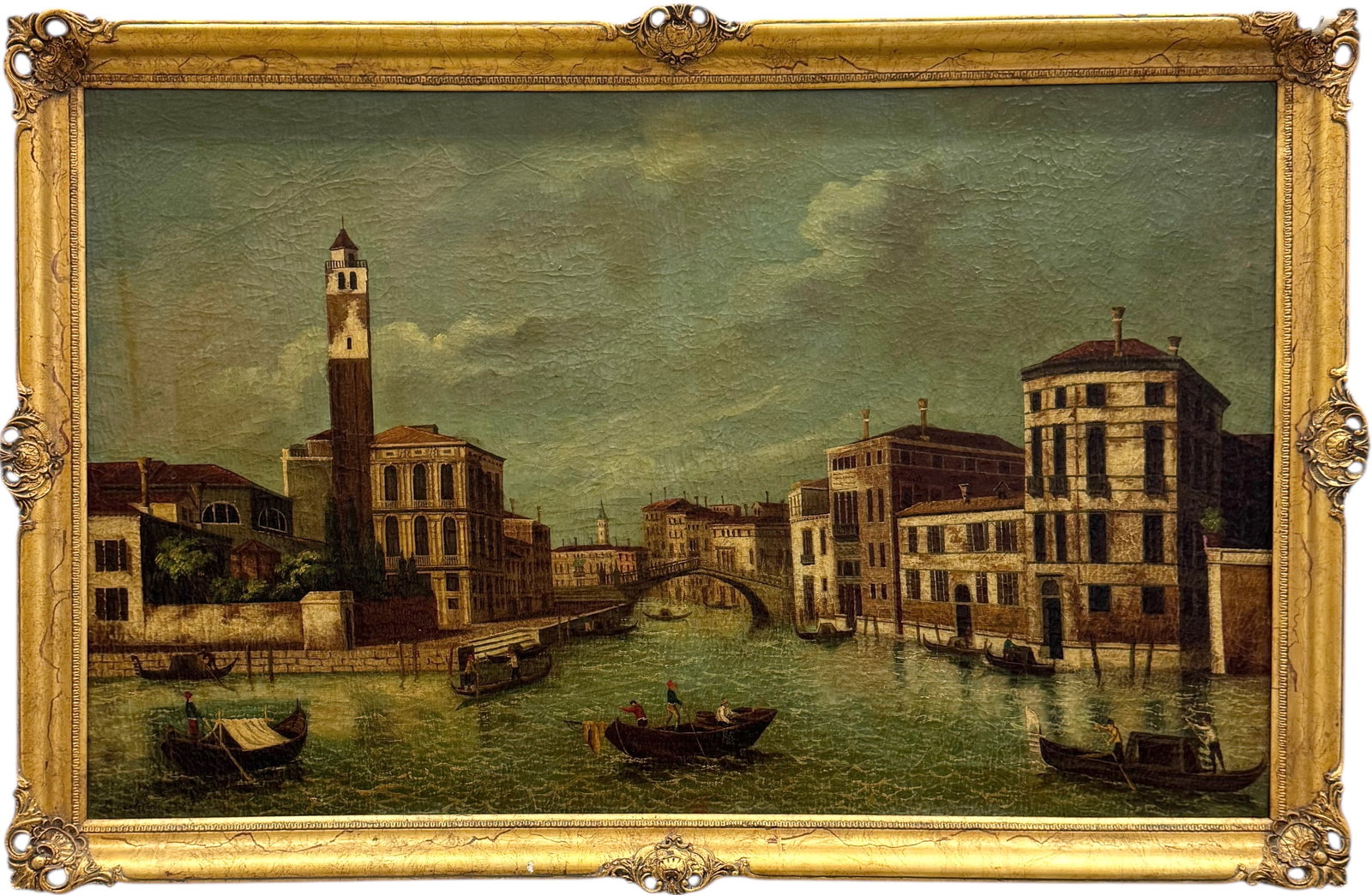 19th Century Italian Venice School Venetian Canal Scene Large Oil Painting (1 of 7)