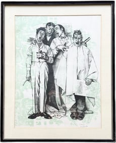 NORMAN ROCKWELL Pencil Signed Lithograph, Barbershop Quartet