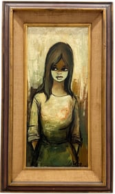 MId-Century Italian School Modernist Portrait Of A Woman Signed Luciano
