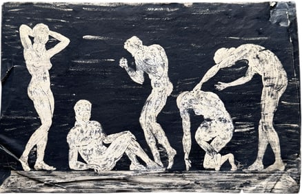 Mid-Century Modern Greco Roman Modernist Nudes Charcoal On Paper