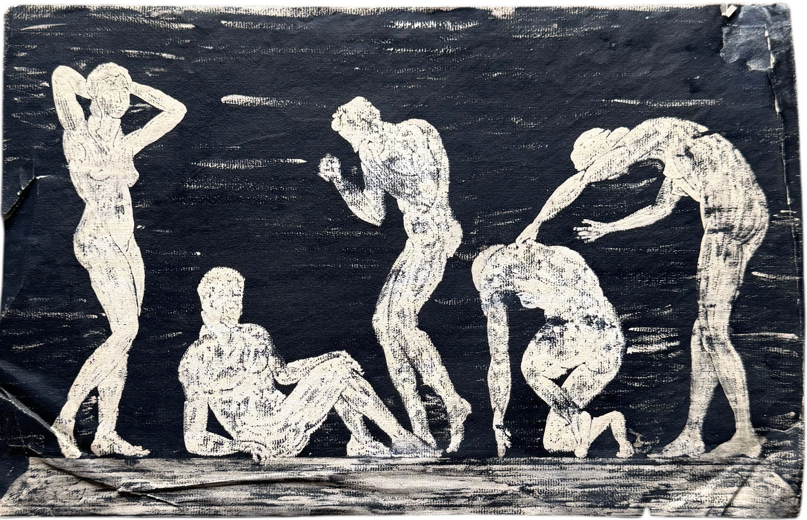 Mid-Century Modern Greco Roman Modernist Nudes Charcoal On Paper: Mixed media 17 x 11 in. Domestic Flat Shipping Price: $35