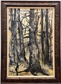 Lare American Modernist Forest Landscape Oil Painting Signed W. Sotter