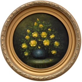 Vintage Impressionist Still Life Of Flowers Signed In Round Frame