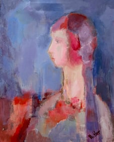 American Modernist Figural Abstract Portrait Signed Oil Painting