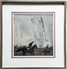 Nicely Framed Modern Horse Racing Painting Signed Illegibly