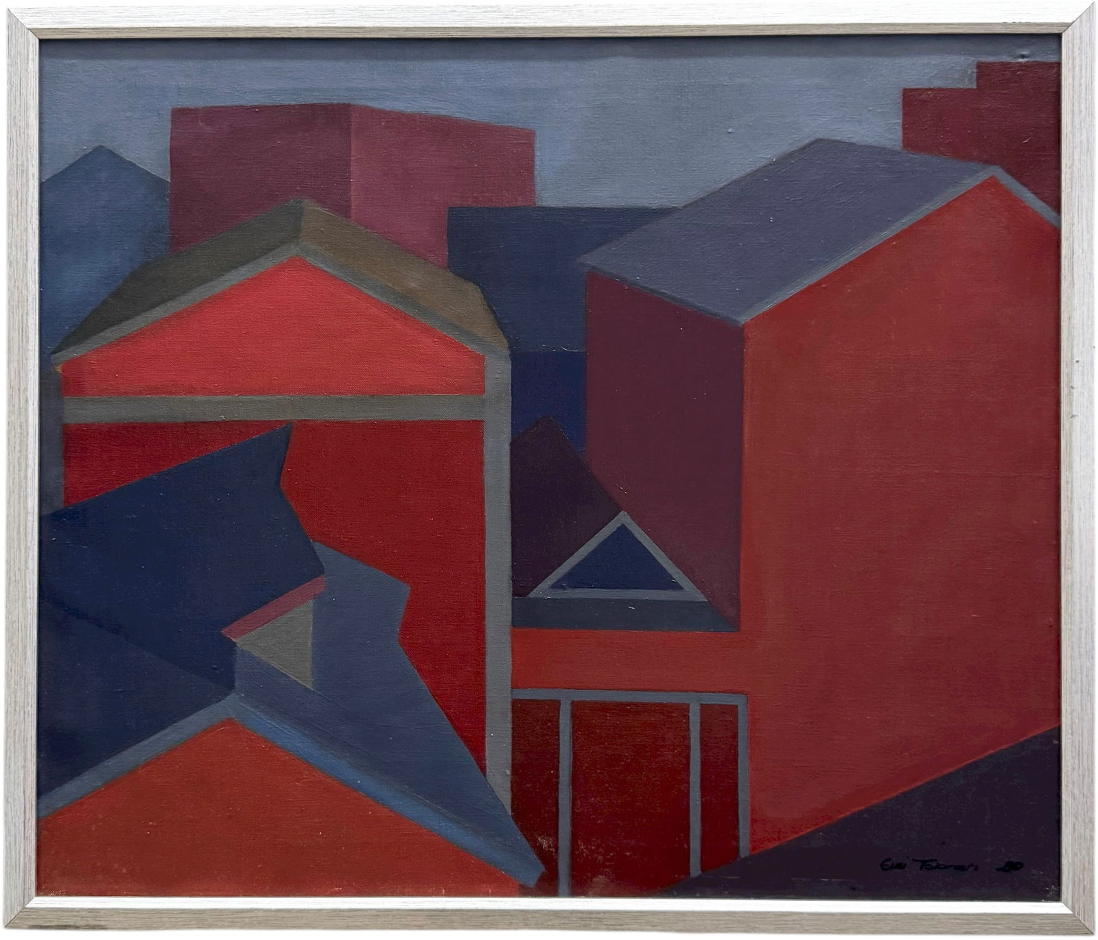 ELSI TOLONE 20th c Finnish Architectural Abstract Signed Oil Painting (1 of 3)