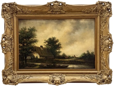 Early 20th Century Nicely Framed European School Signed Landscape Oil Painting