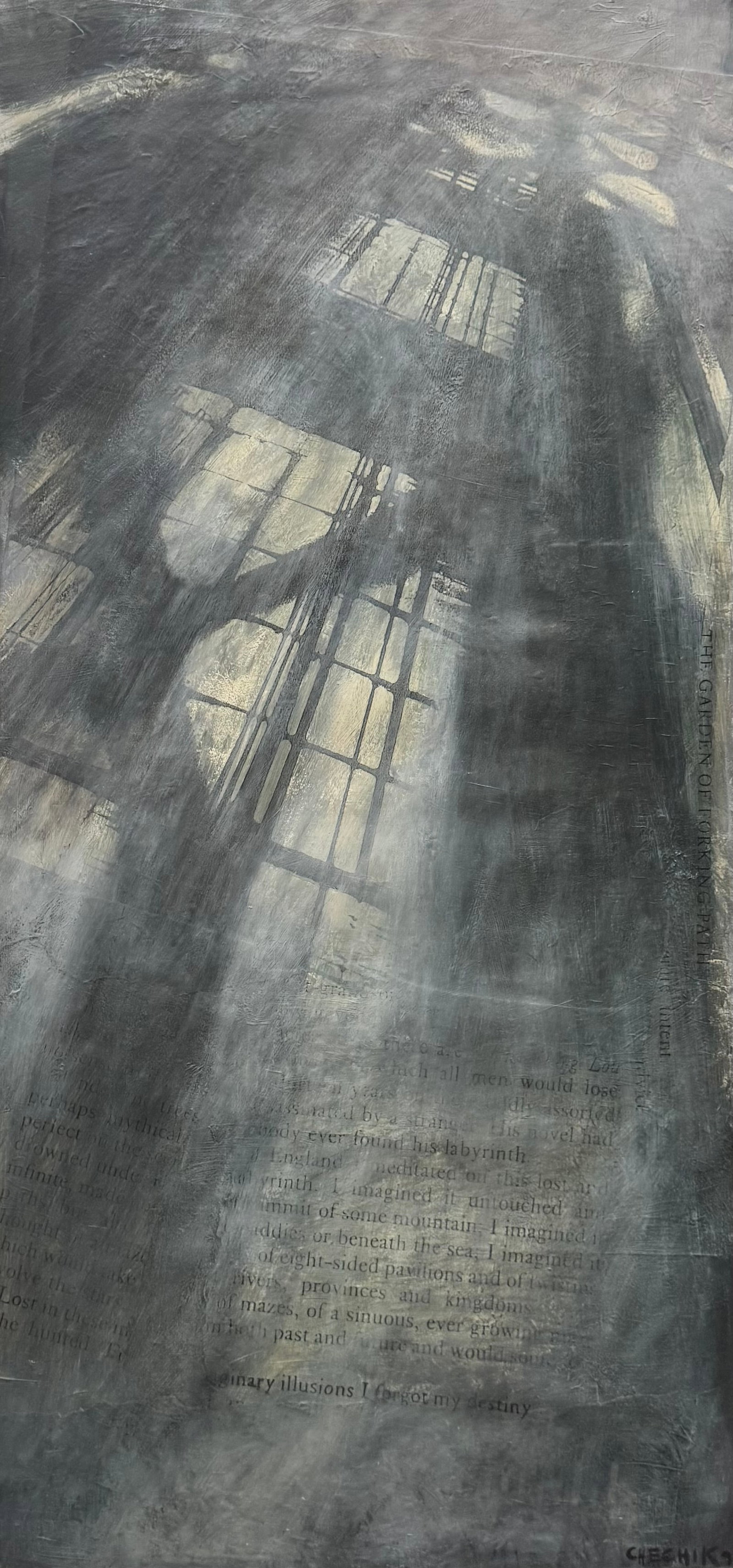KARINA CHECHIK (b. 1966, Argentina) The Garden Of Forking Paths, Abstract 1996: Oil on canvas 32 x 67 in. Domestic Flat Shipping Price: $380