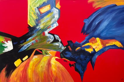 MONUMENTAL Abstract Expressionist Signed Oil Painting On Canvas 72" x 48"