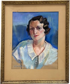 1930's WPA American Modernist Pastel Portrait Of A Woman Signed & Dated 1934