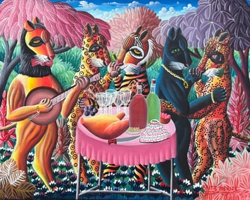 FRITZ MERESE (b. 1946, Haitian) Surrealist Dinner Party Scene