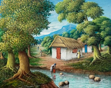 RAYMOND LAFAILLE (20th c, Haitian) Village Landscape