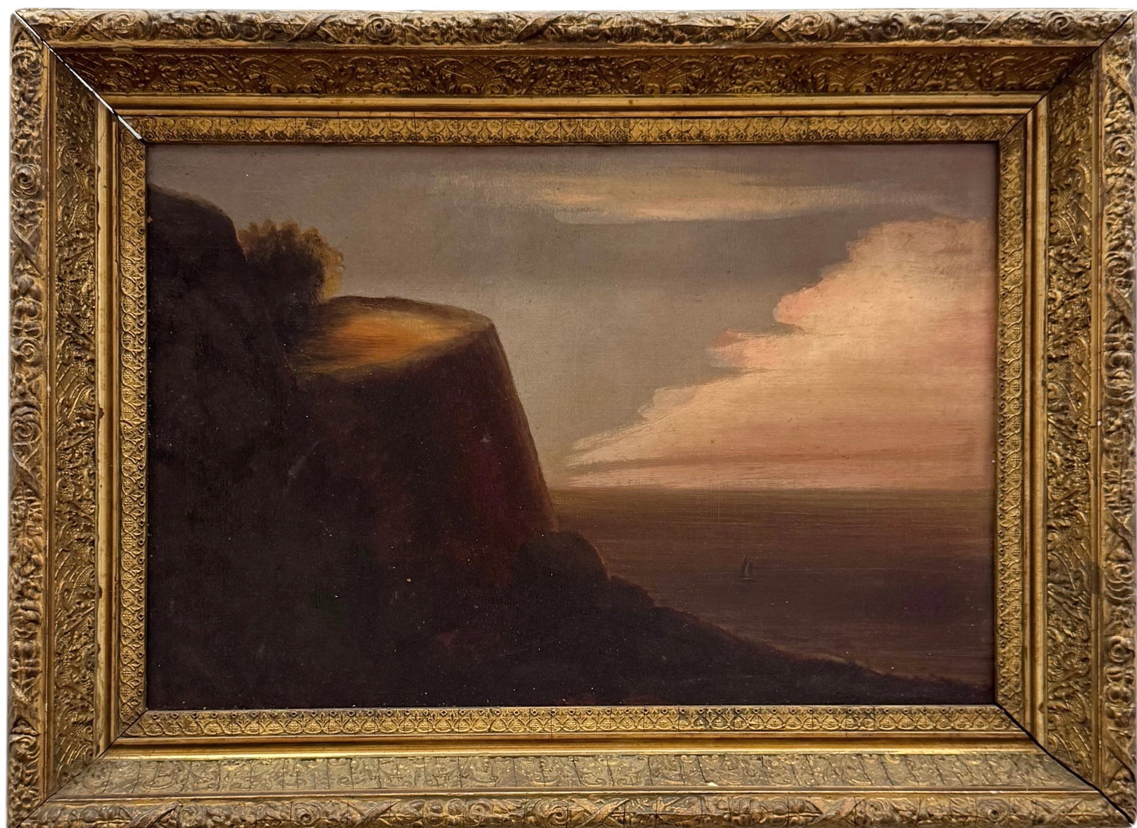 19th Century American Hudson River School Oil Painting In Original Frame: Oil on canvas 12 x 18 in, 22 x 18 in (framed). Domestic Flat Shipping Price: $80