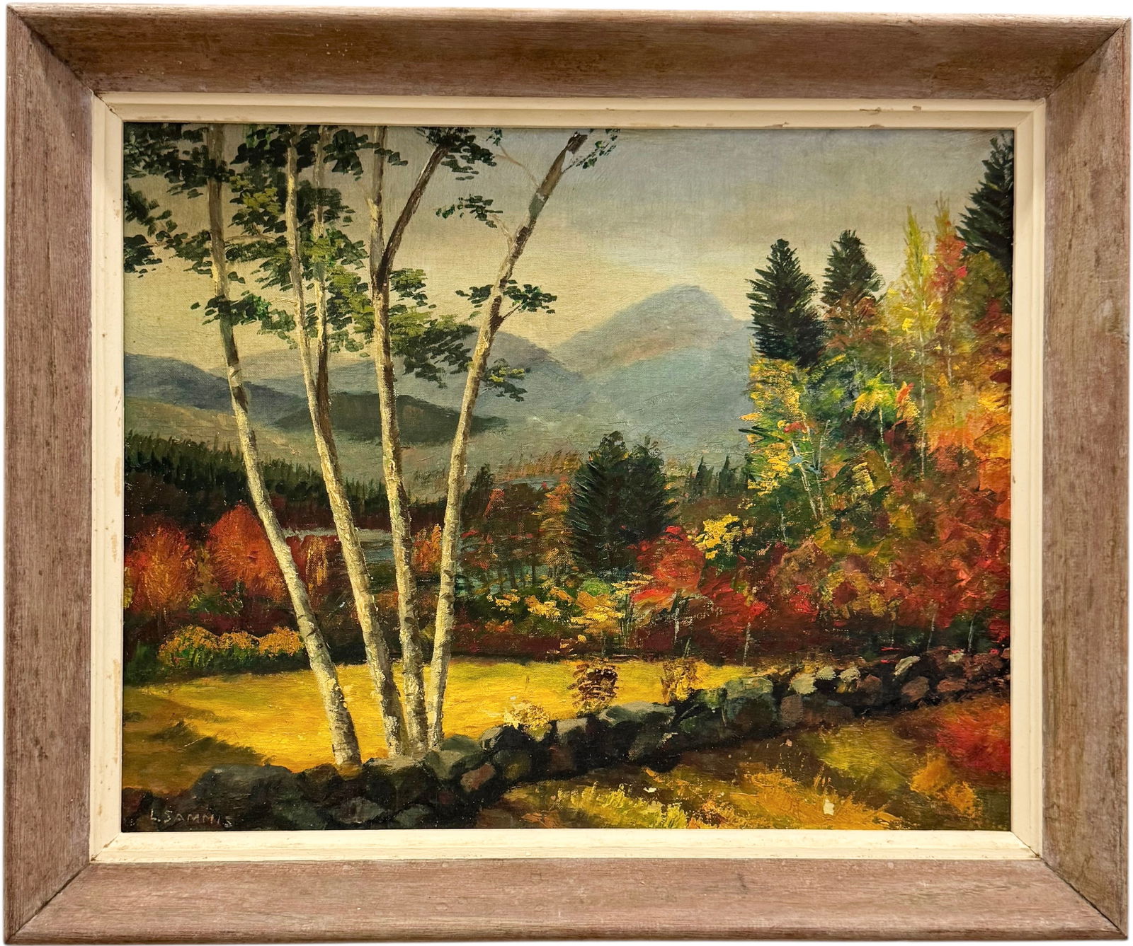 American School Impressionist Autumn Mountain Landscape Signed Oil Painting (1 of 3)
