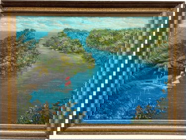 Impressionist Caribbean Painting Of The Blue Lagoon Portland Jamaica Signed Painting