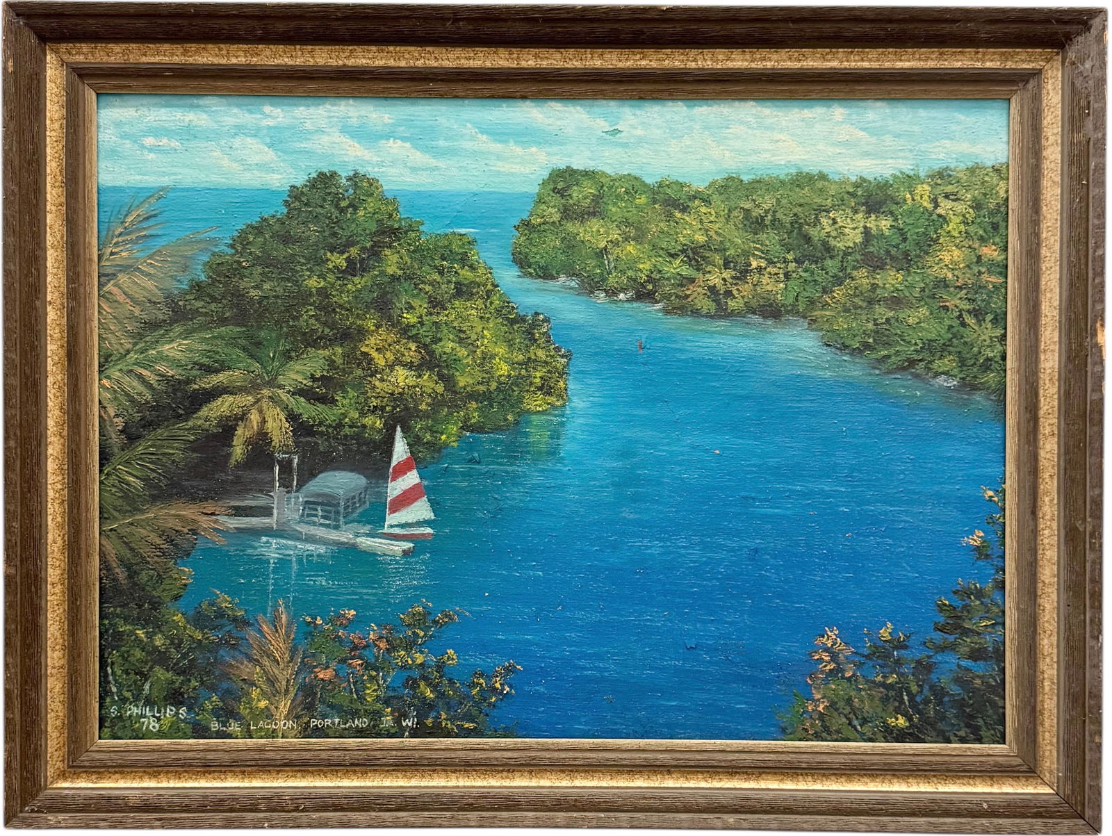Impressionist Caribbean Painting Of The Blue Lagoon Portland Jamaica Signed Painting (1 of 4)