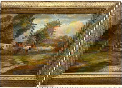 19th Century European Impressionist Landscape House Unsigned Oil Painting