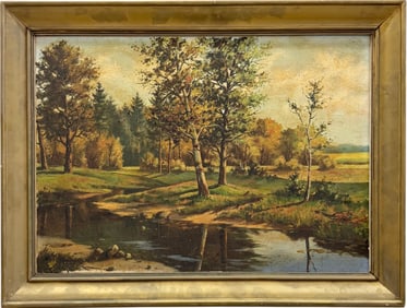 American Impressionist Landscape Unsigned Oil Painting On Canvas