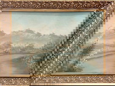 Southwestern Desert Landscape Signed Oil Painting On Board