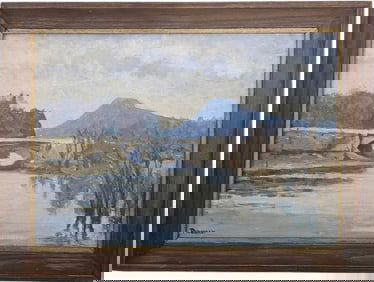 Early 20th Century American Impressionist River Landscape Signed Painting
