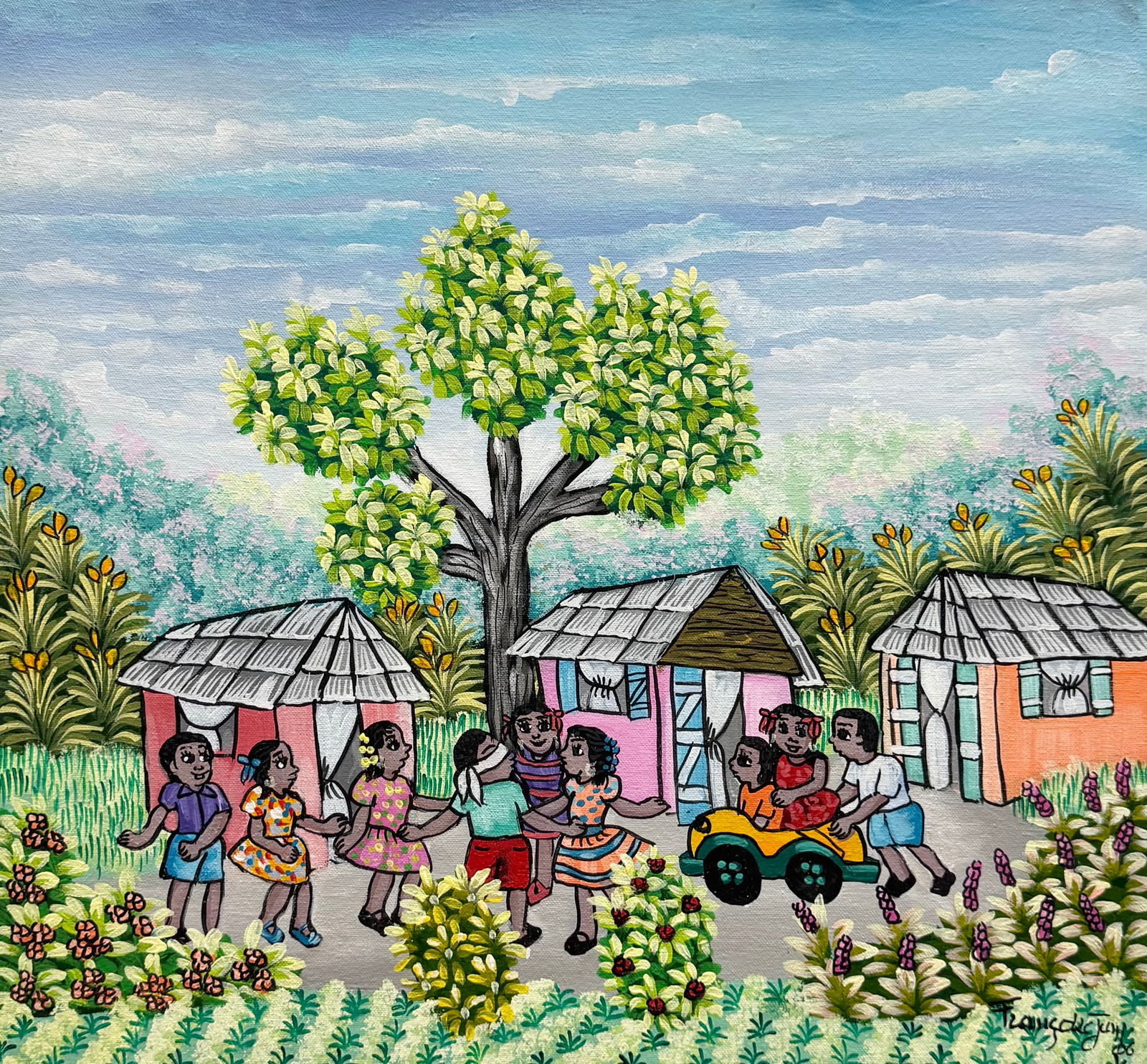 FRANCOISE JEAN (20th c, Haitian) Children In Village (1 of 3)