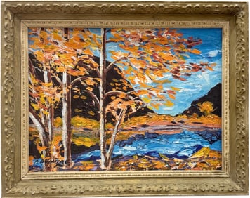 Post Impressionist American Autumn Landscape Heavy Impasto Painting