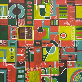 Vintages 1970s Abstract Painting Signed On Edge