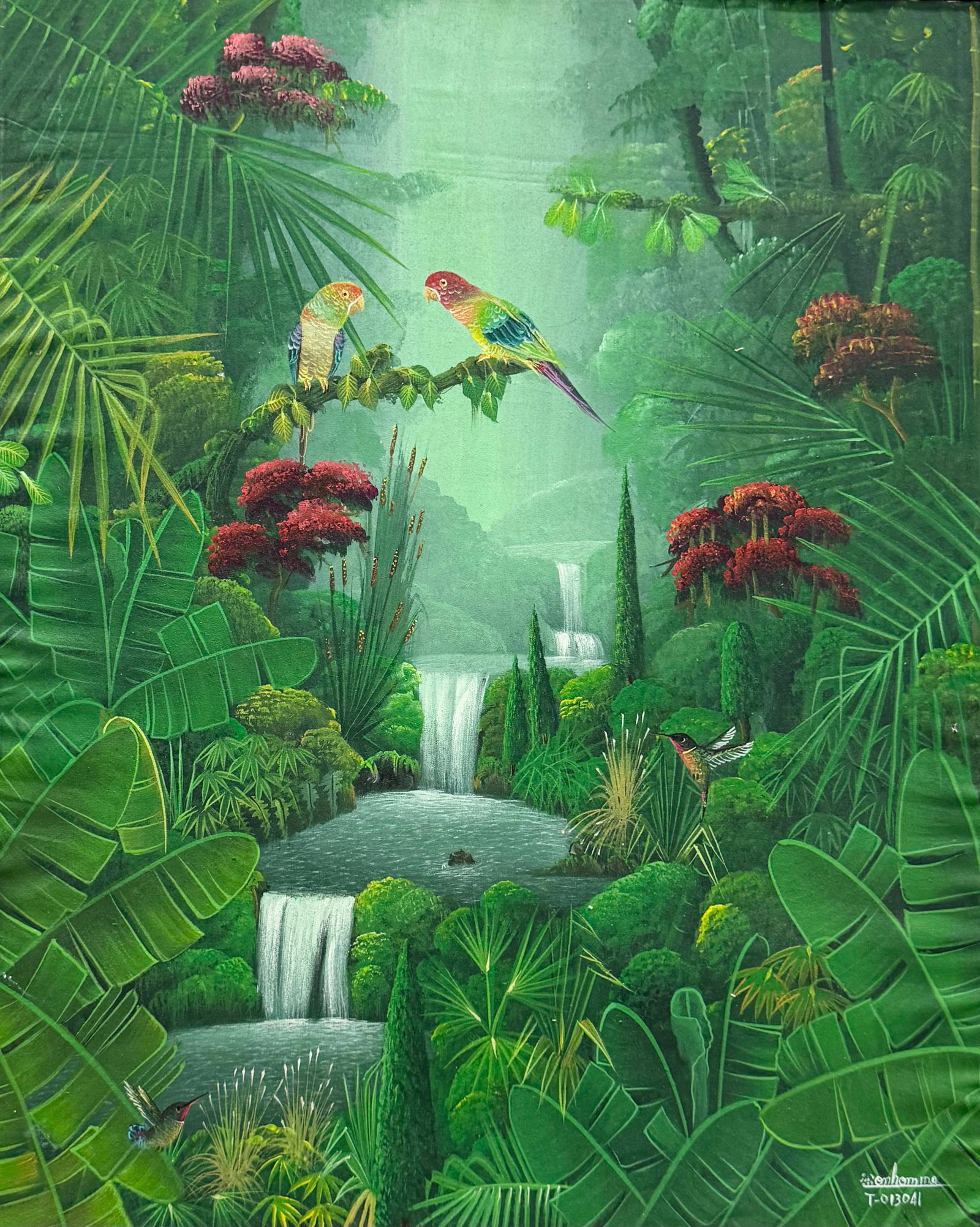 ALBOTT BONHOMME (b. 1963, Haitian) Jungle Landscape: Oil on canvas 30 x 24 in. Domestic Flat Shipping Price: $90