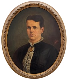 19th Century Spanish School Portrait Of A Woman In Oval Frame Signed Barradas