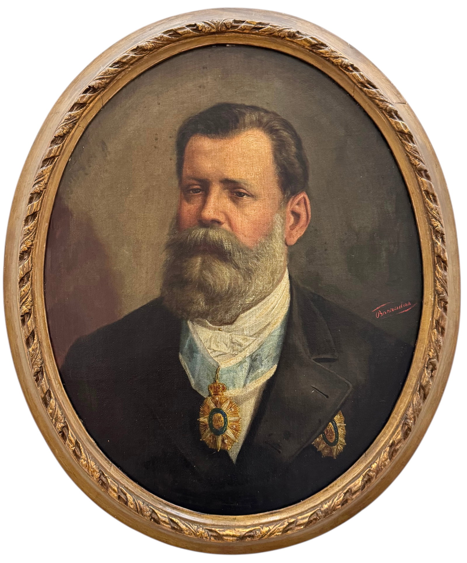 19th Century Spanish School Portrait Of A Gentleman In Oval Frame Signed Barradas (1 of 5)