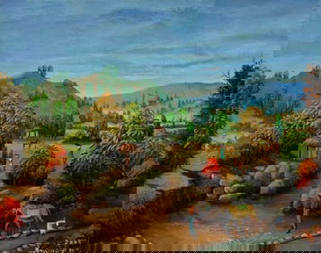 RAYMOND LAFAILLE (20th c, Haitian) Village Landscape