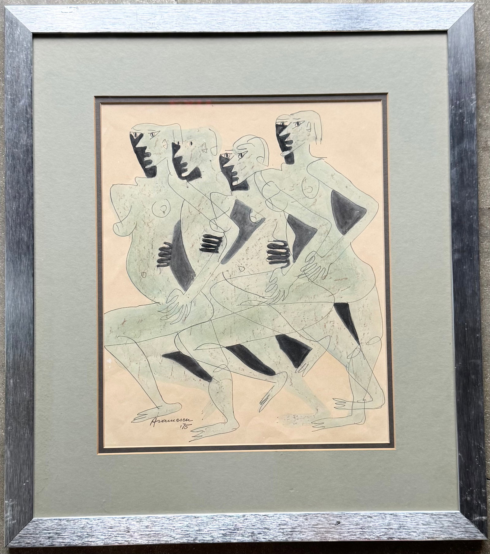 GEORGETA GIGI ARAMESCU (1910-1994, Romanian American) Cubist: Watercolor on paper 21 1/2x19 in framed
