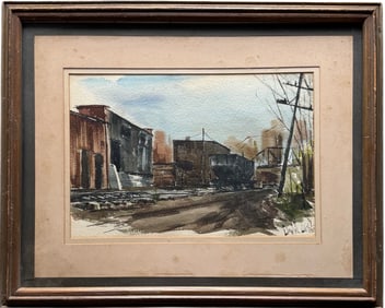 WPA Style Signed Watercolor Of A Train Station