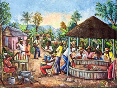 PIERRE LUCKNER (20th c, Haitian) Village Scene