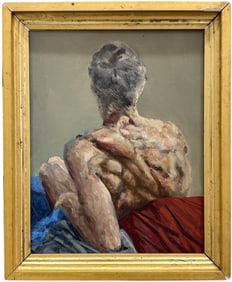American Male Nude Portrait Oil Painting On Board Signed Verso