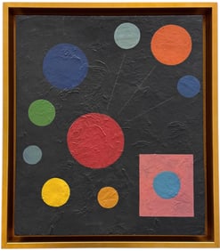 Nicely Framed Contemporary Geometric Abstract With Shapes Unsigned Oil On Board