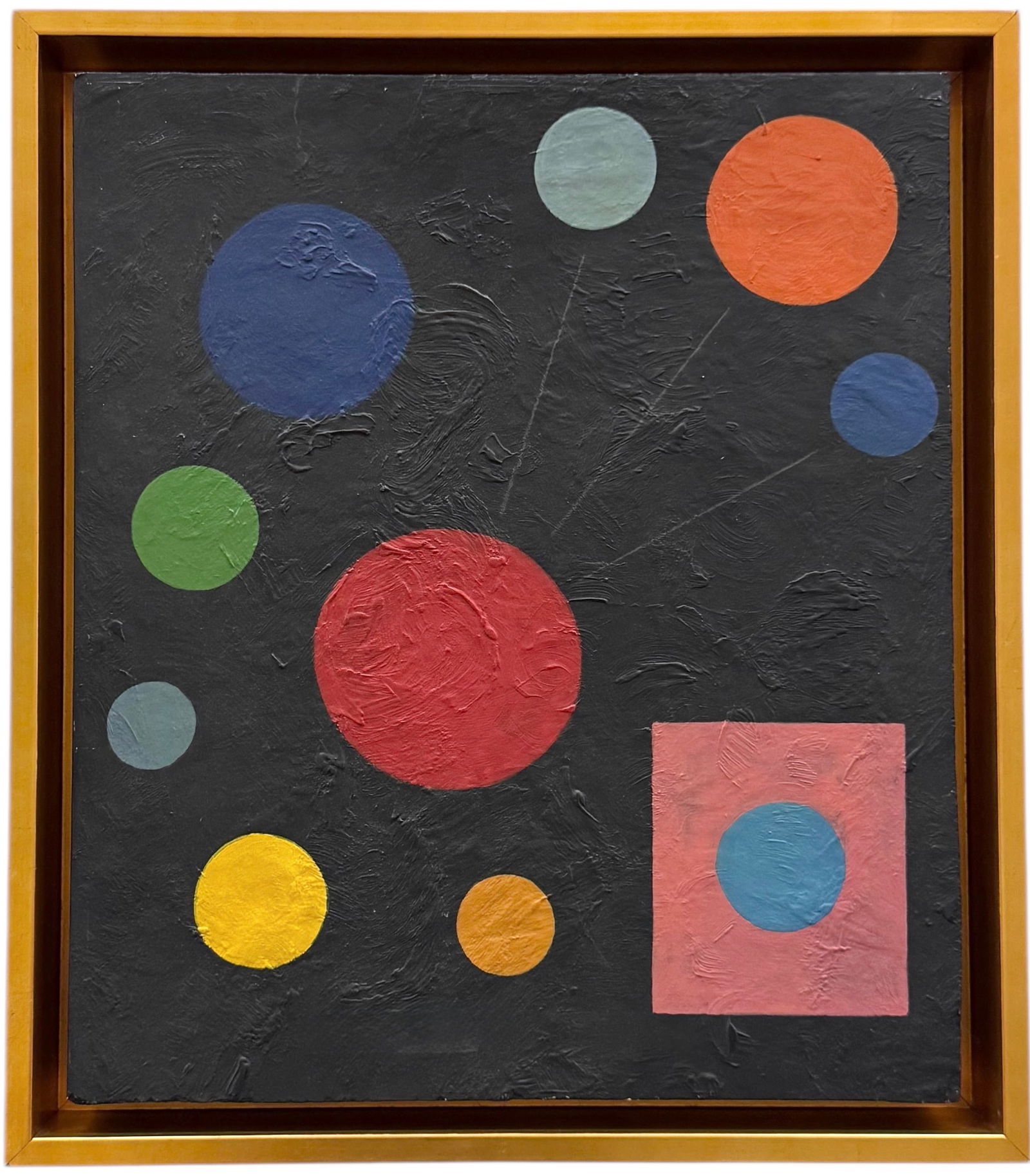 Nicely Framed Contemporary Geometric Abstract With Shapes Unsigned Oil On Board (1 of 3)