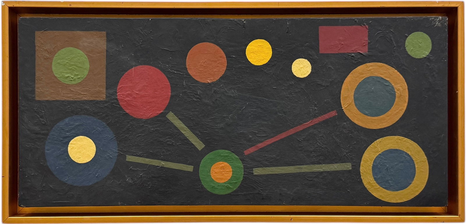 Nicely Framed Contemporary Geometric Abstract With Shapes Unsigned Oil On Board (1 of 3)