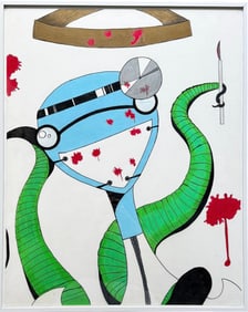 Nicely Framed Contemporary Surrealist Watercolor