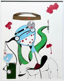 Nicely Framed Contemporary Surrealist Watercolor