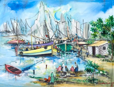 RODRIGUE CUPIDON (20th c, Haitian) Harbor Scene