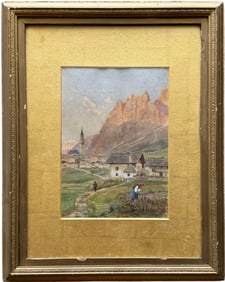 19th Century German/Swiss School Signed Watercolor Of The Alps