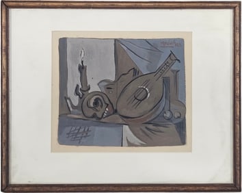 Nicely Framed Vintage French School Cubist Still Life Signed Painting