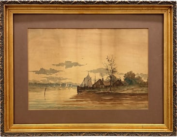 19th Century European Watercolor Possibly Dutch Signed With Monogram