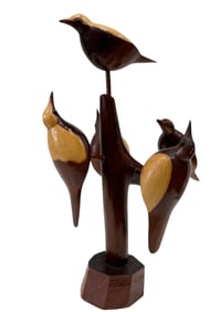 Vintage Mid-Century Modern Carved Bird Tree Sculpture